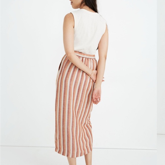 Madewell Striped Linen Midi Skirt Size Large - Picture 2 of 5